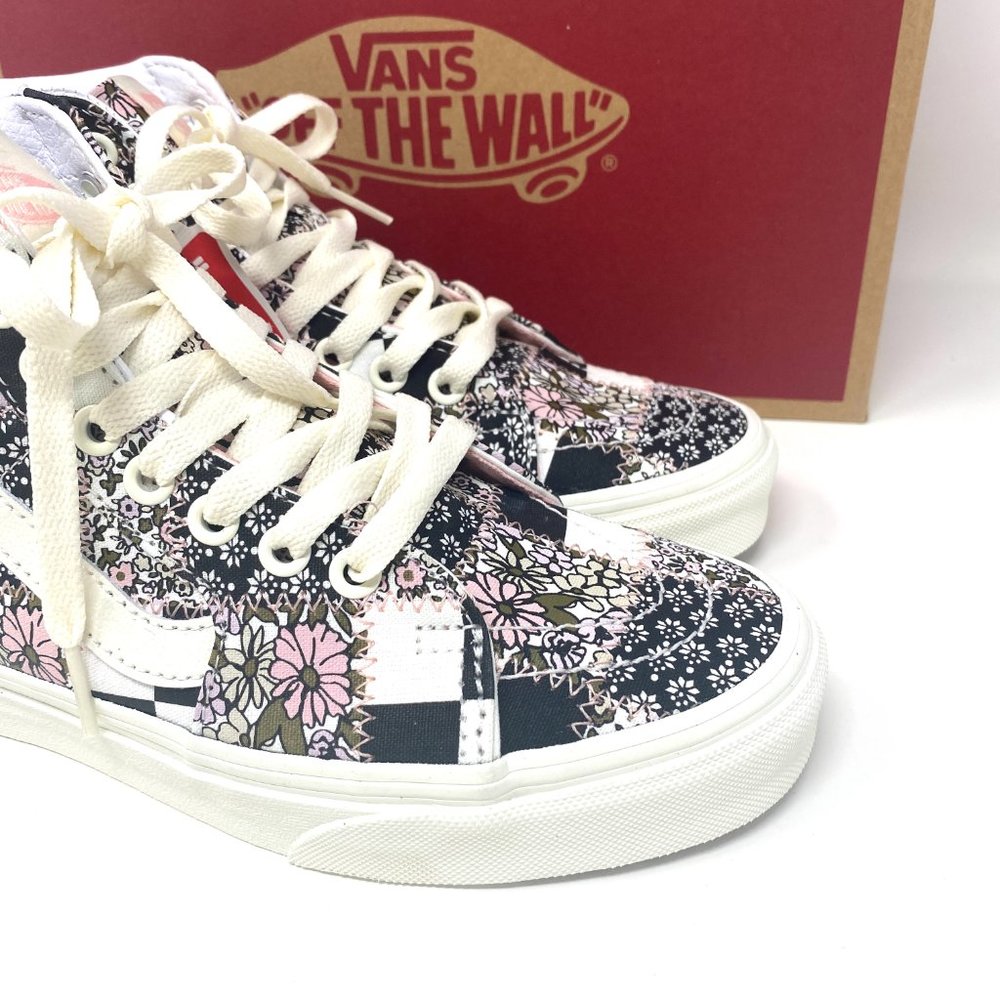 Vans Sk8-Hi Shoes Womens Canvas Floral Checkered Black White Skate VN0A32QG9FY - Picture 6 of 10